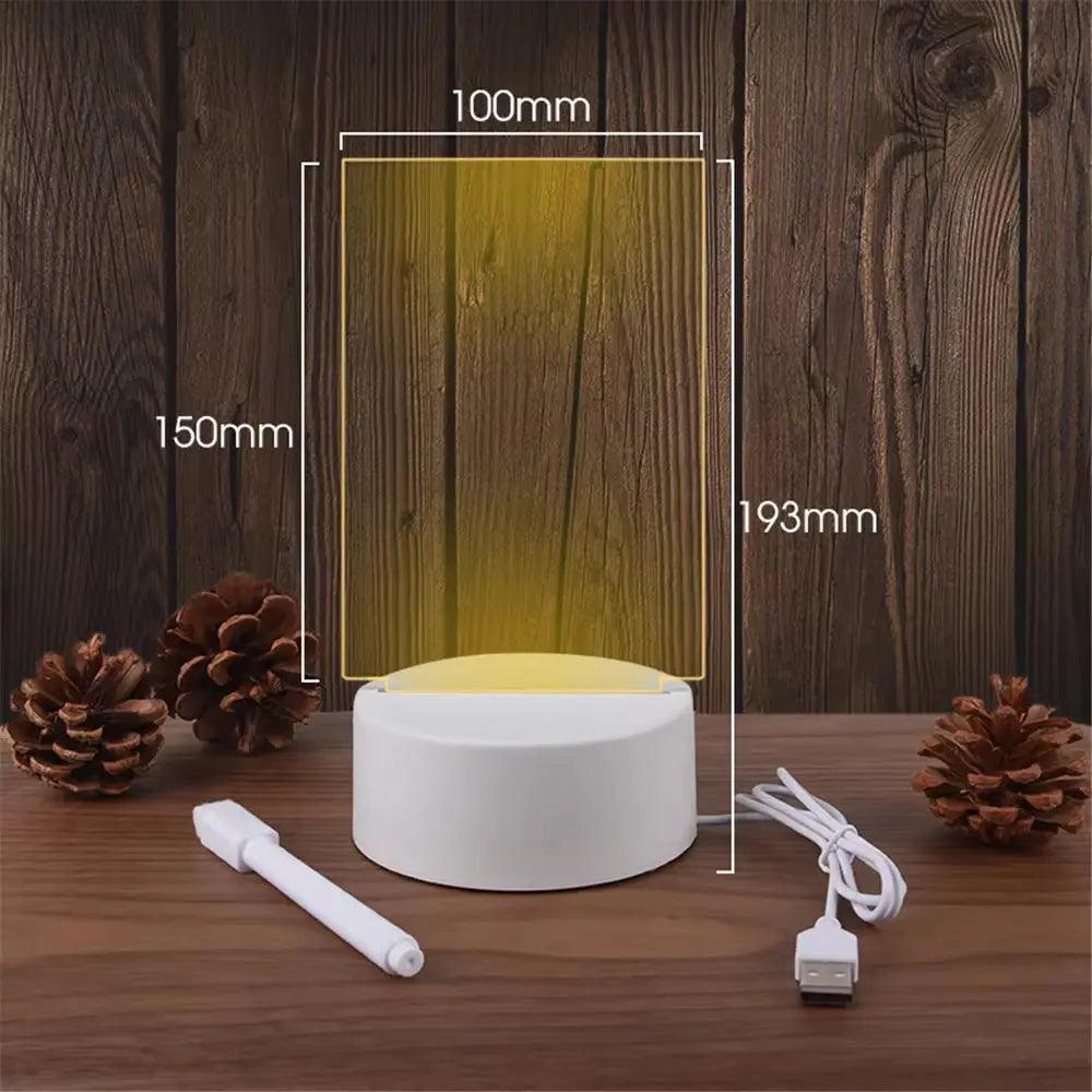 LED Message Board Light - USB Acrylic Night Light with Erasable Writing