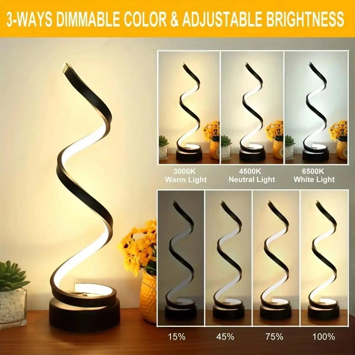 Modern Spiral LED Table Lamp | Dimmable Bedside & Nightstand Lighting