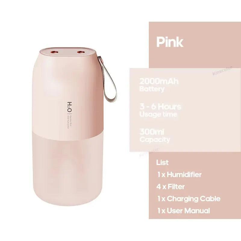 Portable Dual-Mist USB Humidifier | 300ML Car Air Freshener with 2000mAh Battery