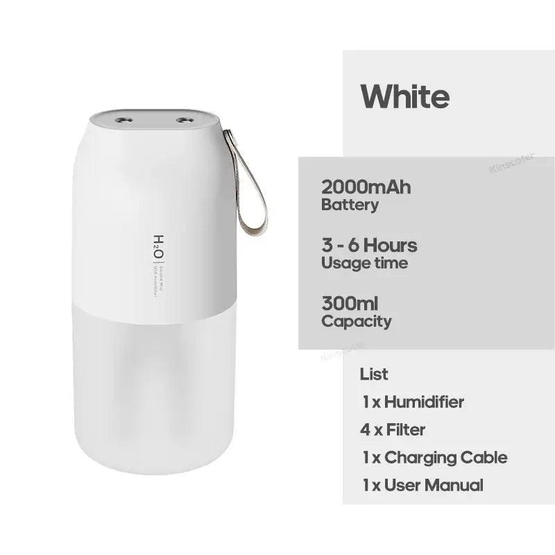 Portable Dual-Mist USB Humidifier | 300ML Car Air Freshener with 2000mAh Battery