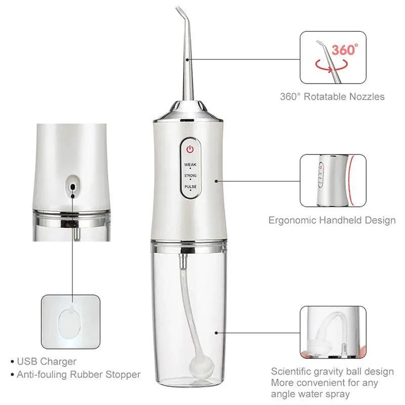 Rechargeable Water Flosser | 4-Jet Dental Irrigator with 3 Cleaning Modes