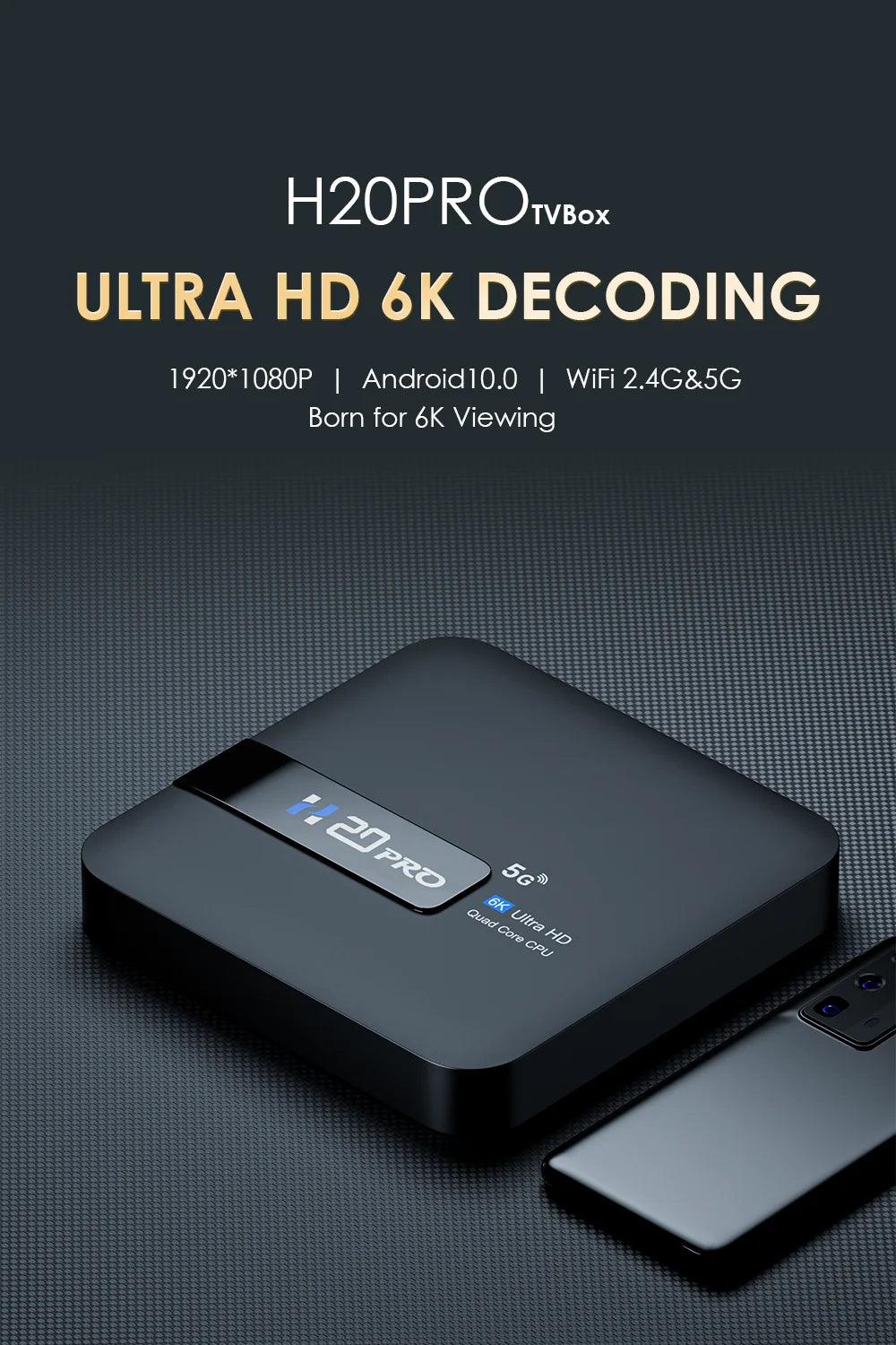 H20PRO Android TV Box - 4K Media Player Android 100 16GB Dual Band WiFi