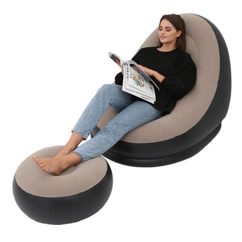 Inflatable Lazy Sofa Chair - Foldable PVC Flocking Lounge Set - STOREBLITZ