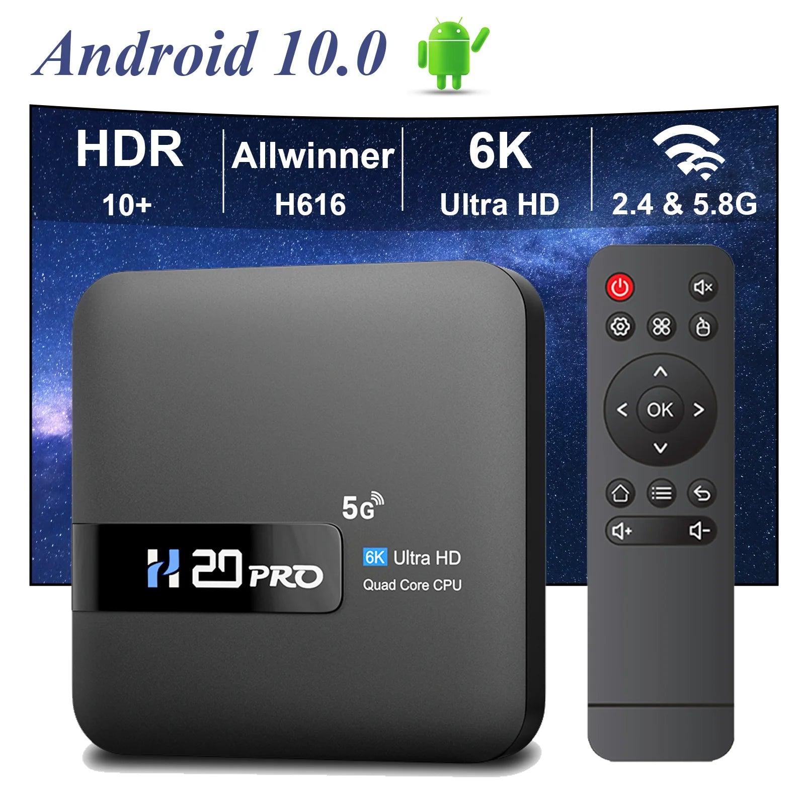 H20PRO Android TV Box - 4K Media Player Android 100 16GB Dual Band WiFi - STOREBLITZ