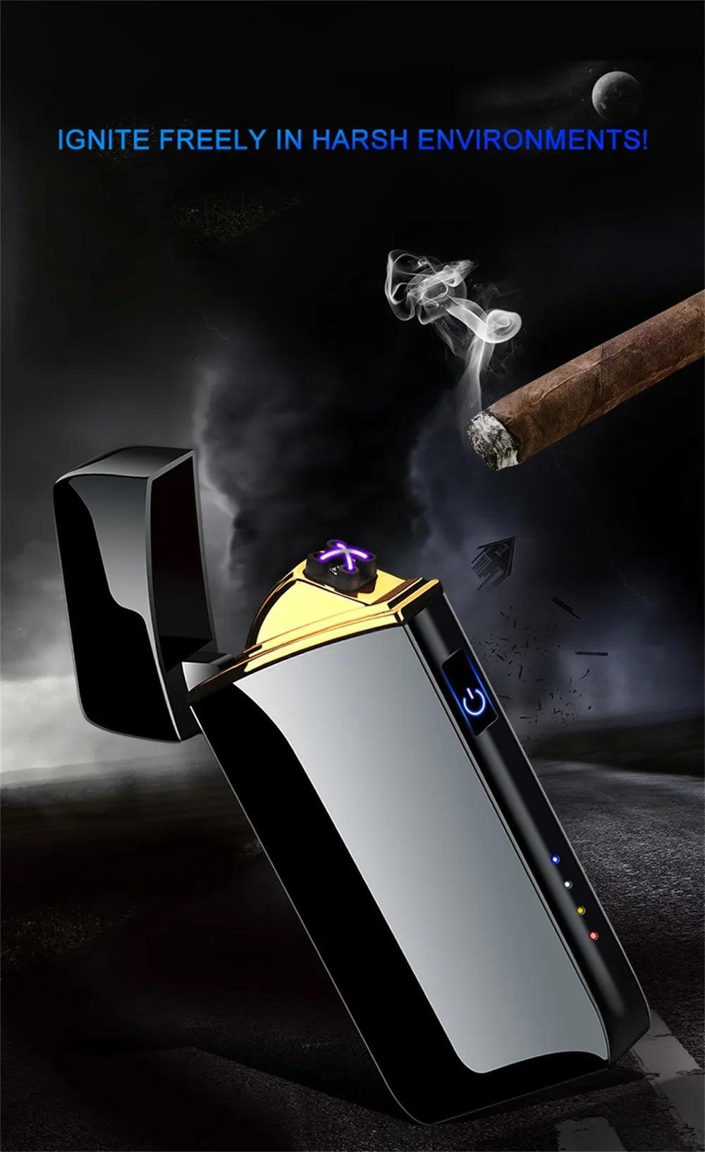 Flameless USB Plasma Lighter - Rechargeable Windproof Double Arc with LED Display