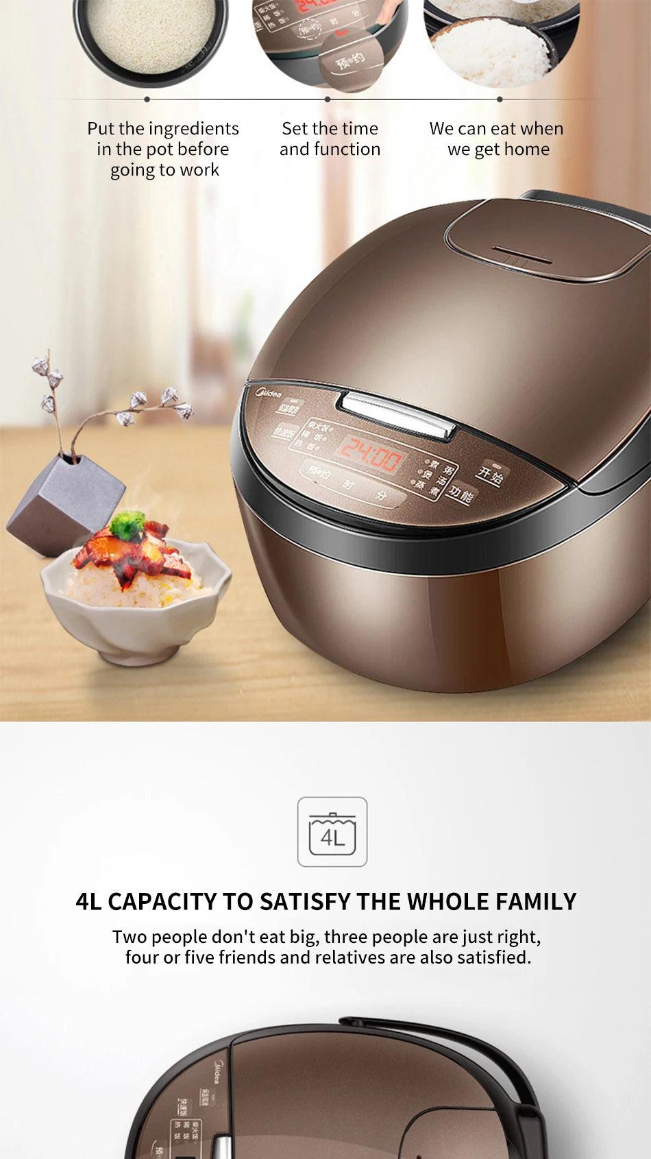 Midea 4L Mini Rice Cooker - Multifunctional for 2-4 People with Smart Features