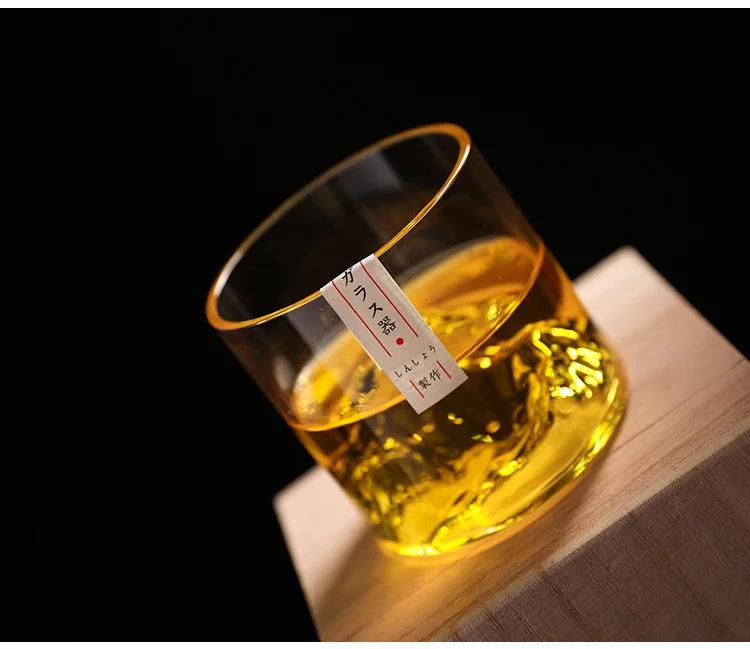 3D Mountain Whiskey Glass - Glacier Old Fashioned Tumblers in Wooden Gift Box