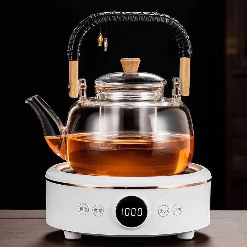 Borosilicate Glass Teapot Set - Chinese Tea Ceremony with Cup and Wooden Handle 900ML - STOREBLITZ