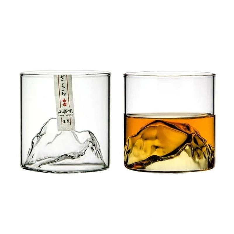 3D Mountain Whiskey Glass - Glacier Old Fashioned Tumblers in Wooden Gift Box