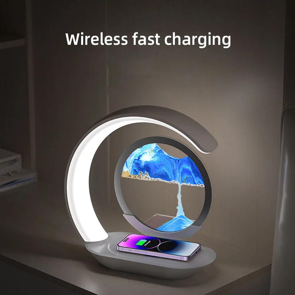 Quicksand Table Lamp - USB Wireless Charging 3D Hourglass Night Light for Office Decor