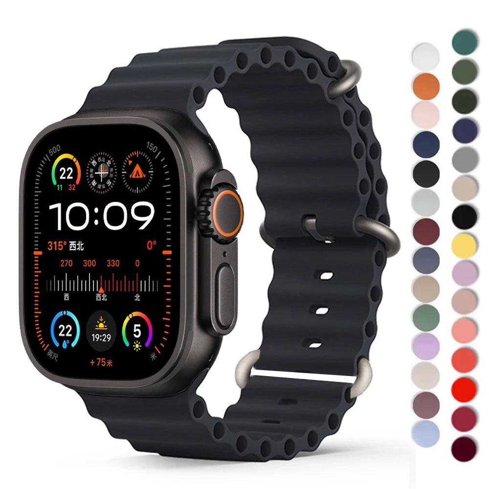 Ocean Band for Apple Watch - Silicone Sport Strap for 40mm to 49mm Series 5-10 - STOREBLITZ