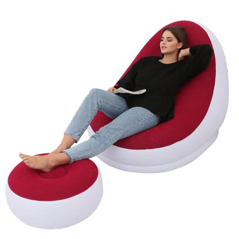 Inflatable Lazy Sofa Chair - Foldable PVC Flocking Lounge Set