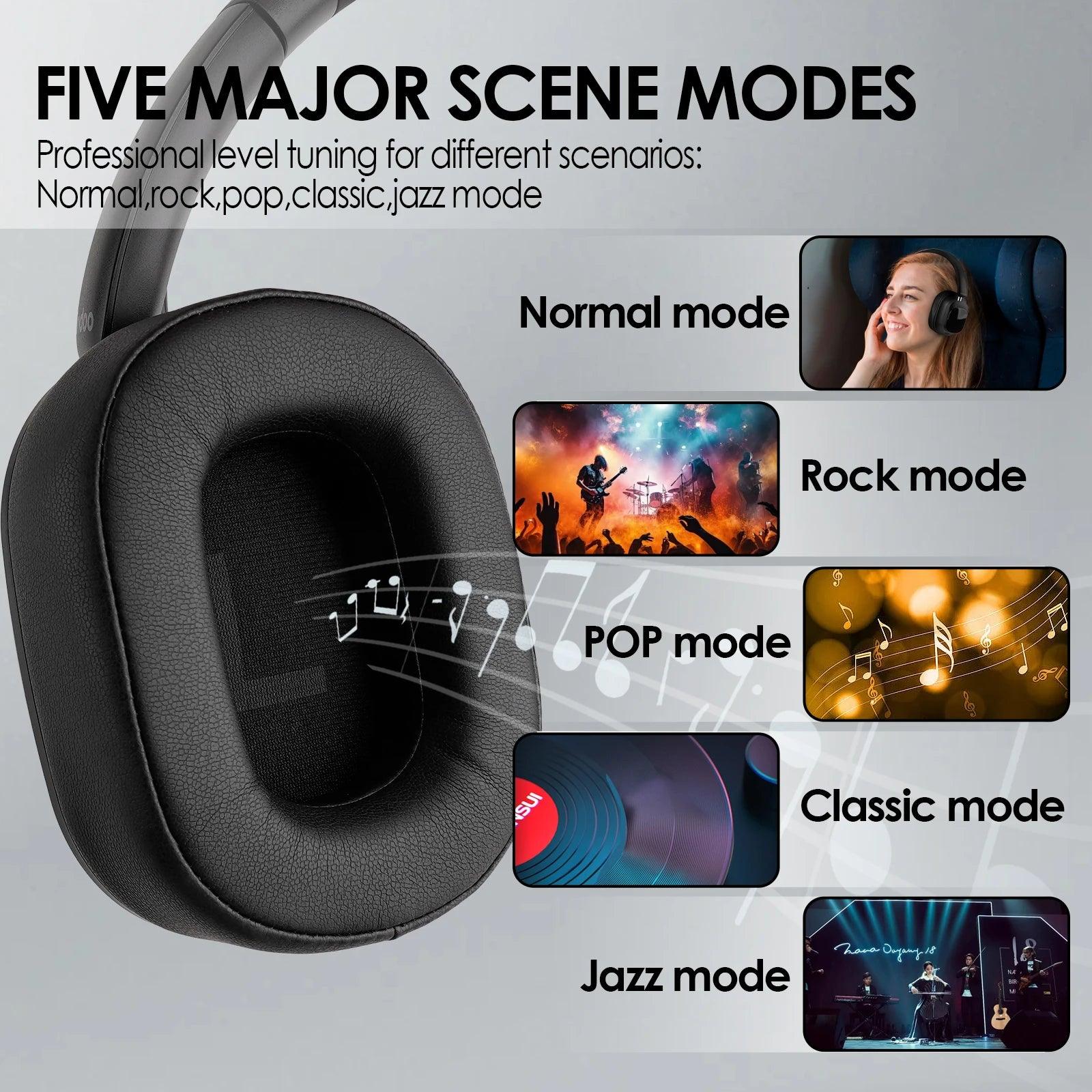 Hybrid Wireless Noise Cancelling Headphones - Touch Control with LED Screen