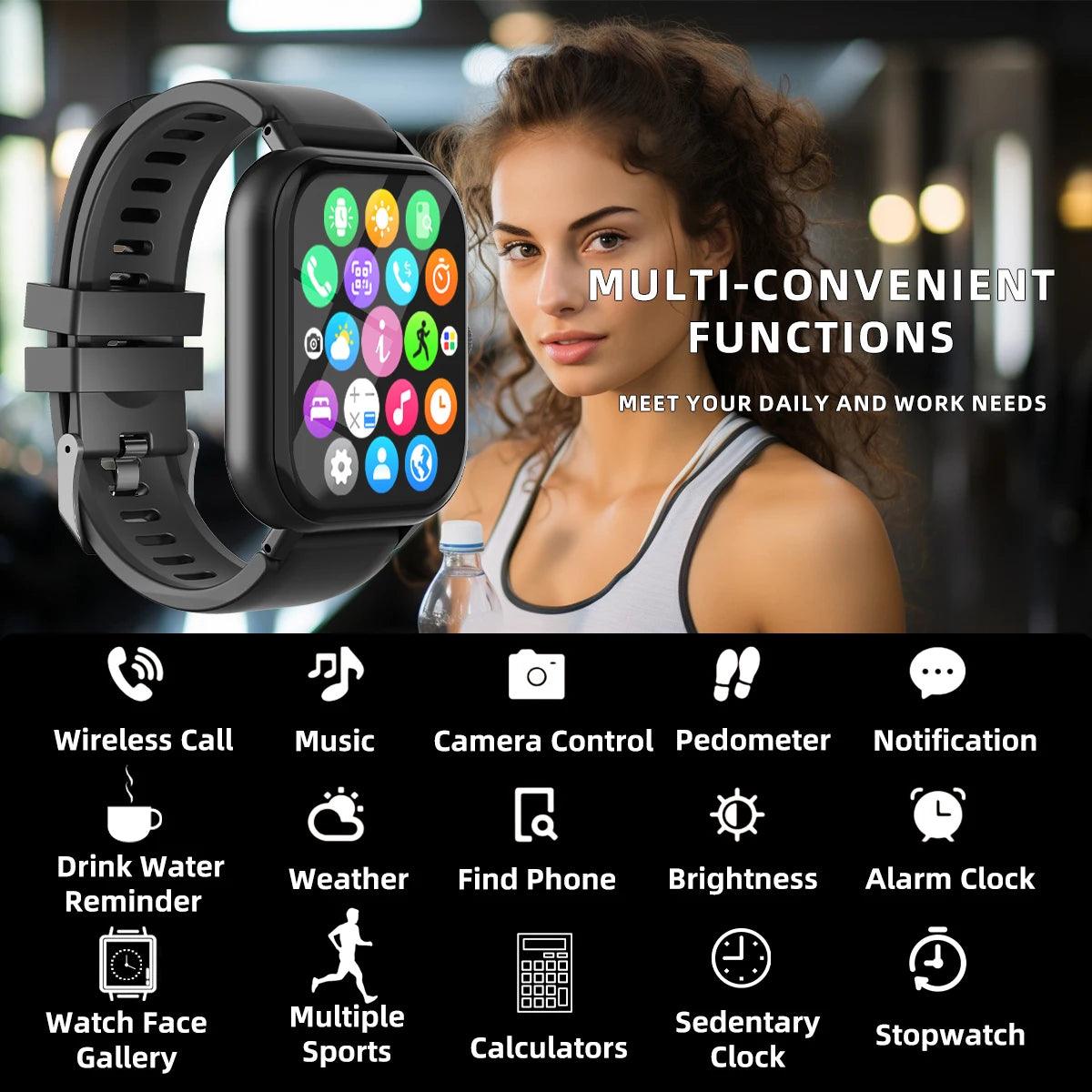 Bluetooth Smartwatch - Full Touch Sports Fitness Tracker for Men and Women