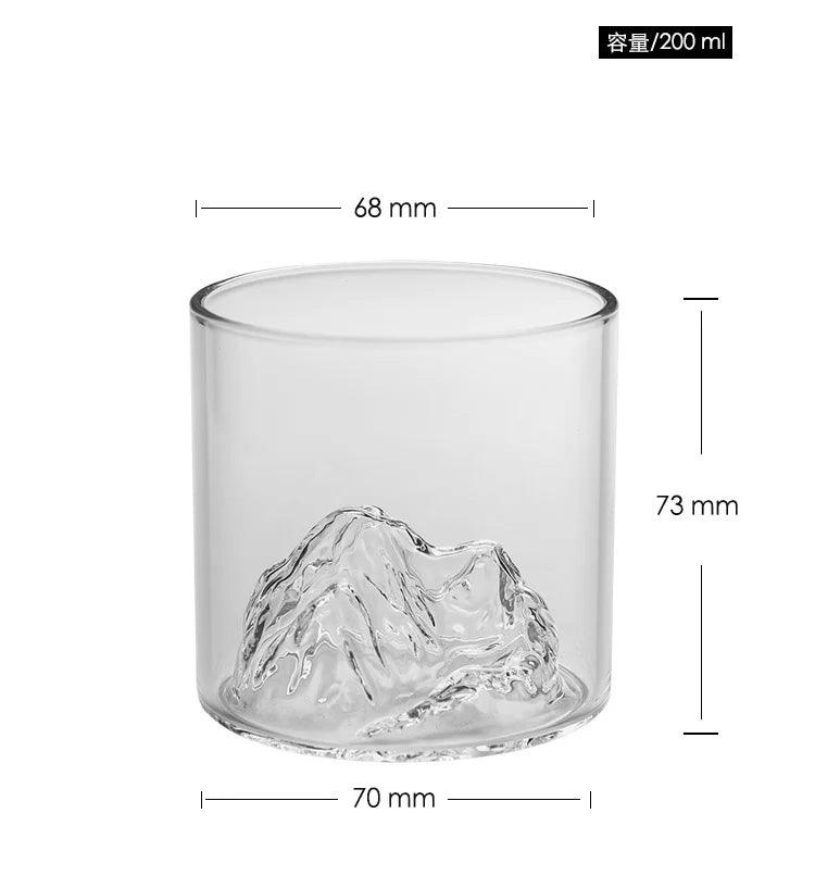 3D Mountain Whiskey Glass - Glacier Old Fashioned Tumblers in Wooden Gift Box