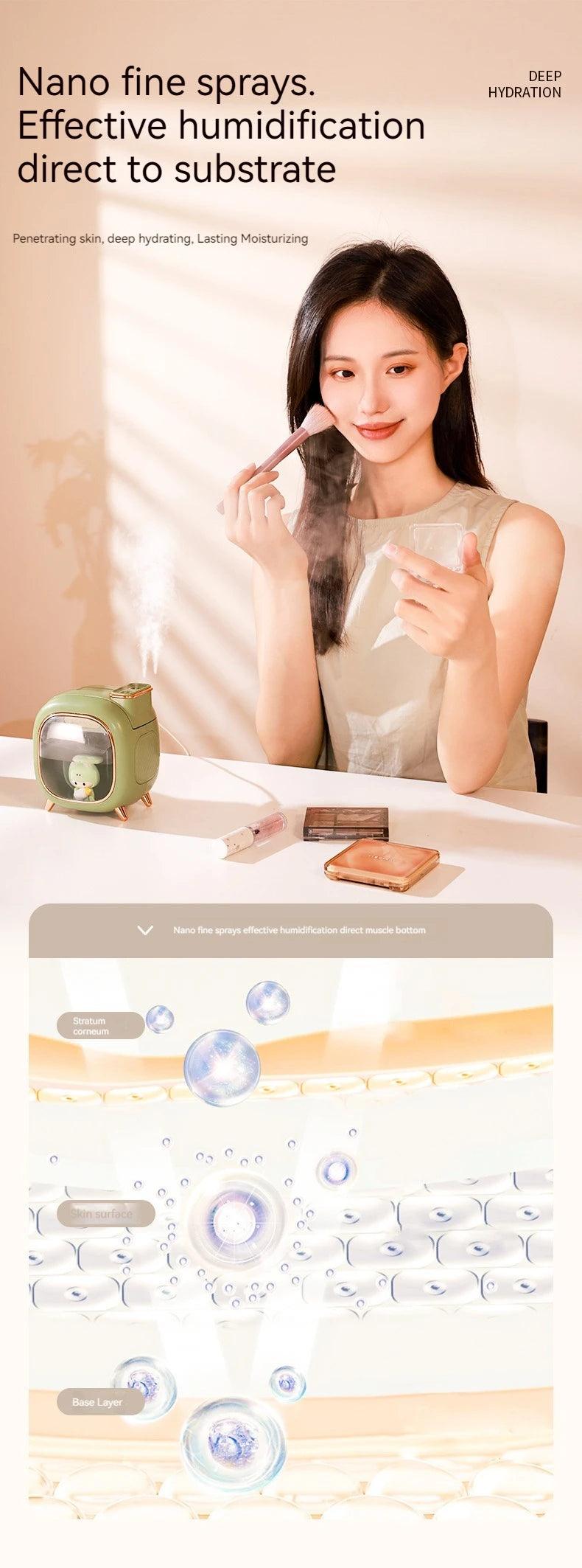 Mini USB Double Spray Humidifier - Night Light Aroma Hydration Device for Home and Bedroom