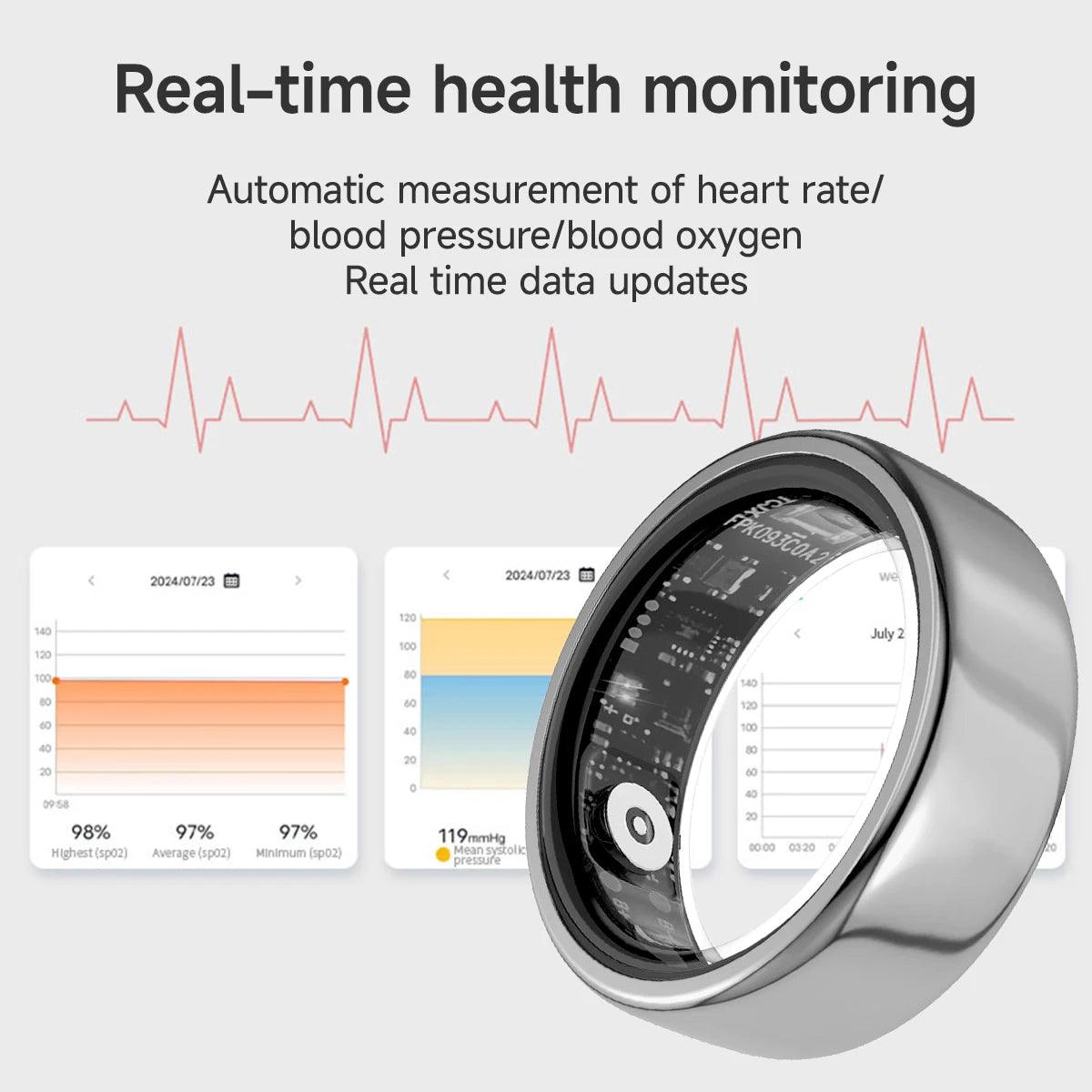 Smart Health Ring - Blood Pressure  Sleep Monitor IP68 Waterproof Remote Exercise Care