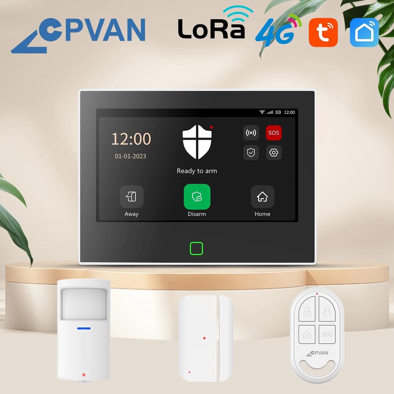 Wireless WiFi 4G Home Alarm System - CPVAN LoRo Security Kit with 7 Display  5000mAh Battery