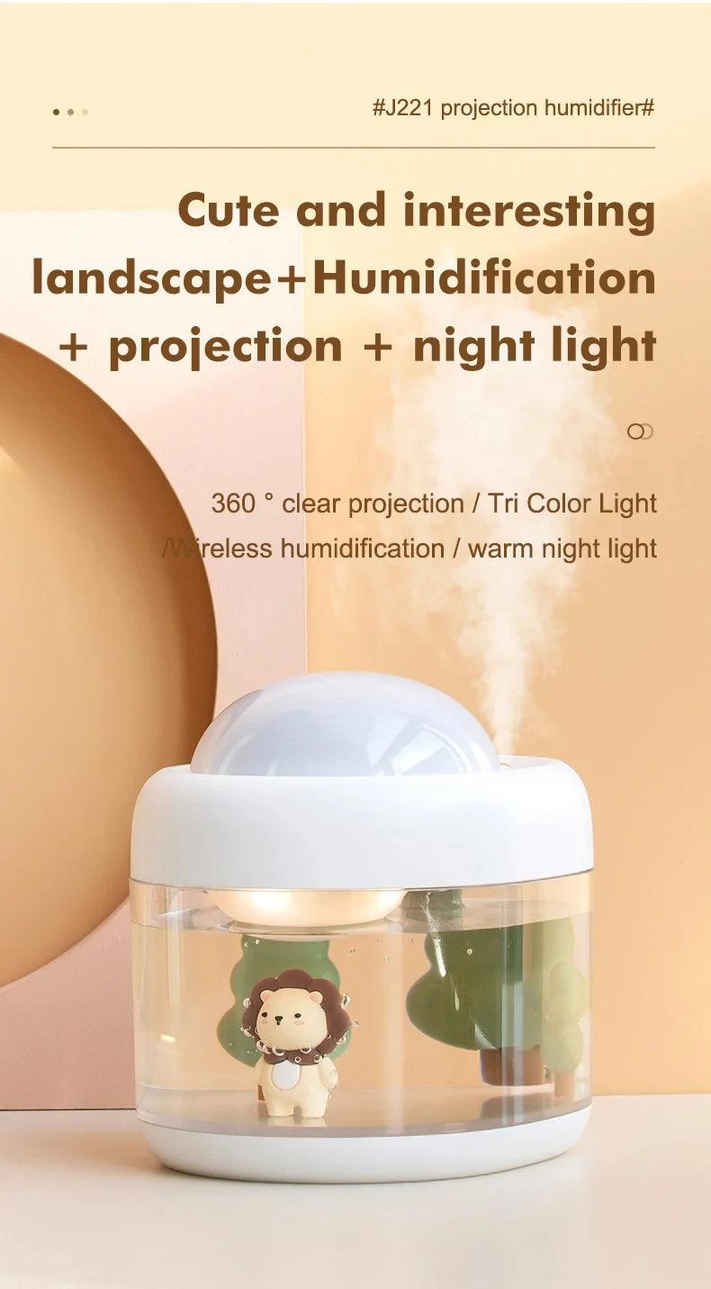 USB Ultrasonic Humidifier - Portable 2000mAh Air Moisturizer with Projector Light