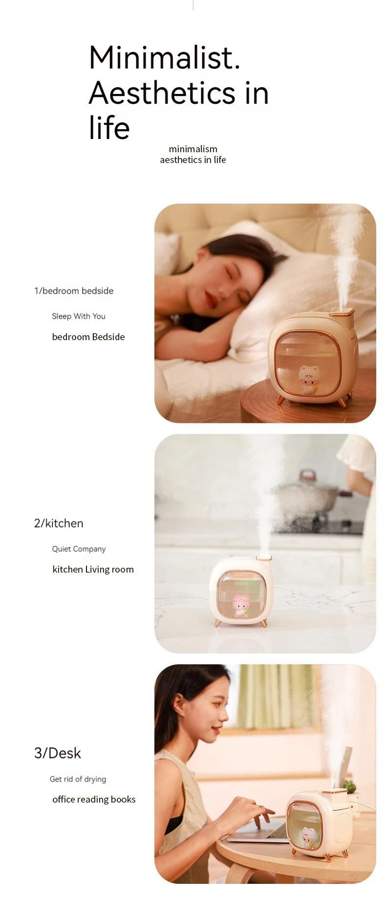 Mini USB Double Spray Humidifier - Night Light Aroma Hydration Device for Home and Bedroom