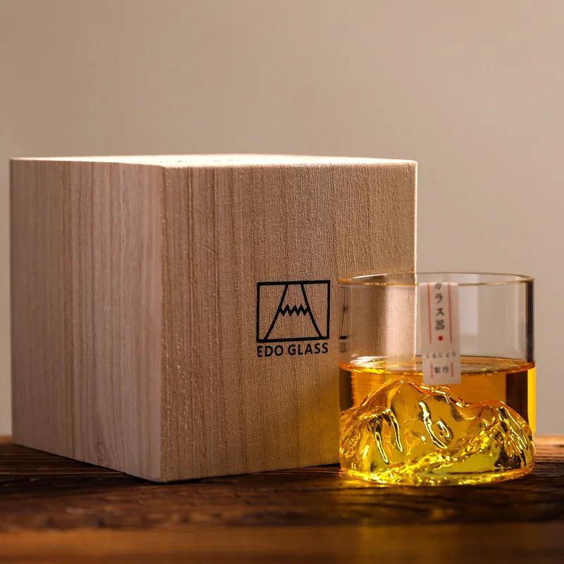 3D Mountain Whiskey Glass - Glacier Old Fashioned Tumblers in Wooden Gift Box