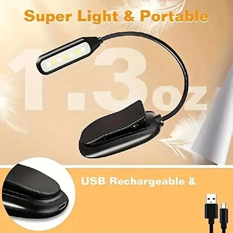 Rechargeable LED Book Light - Adjustable Brightness  3 Color Temperatures for Reading in Bed