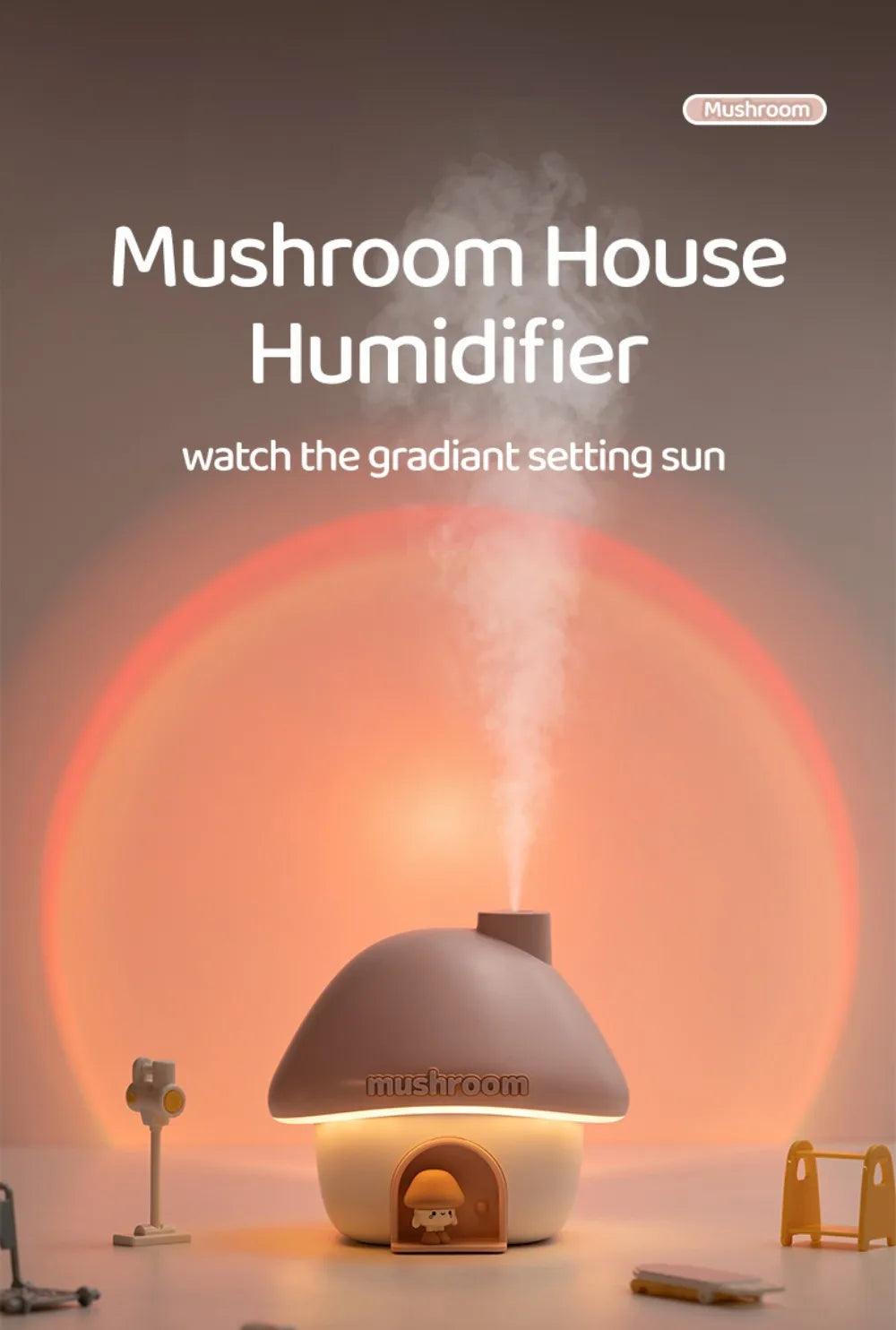 Colorful Mushroom House Humidifier - 300ml Mini Essential Oil Diffuser with Ultrasonic Technology