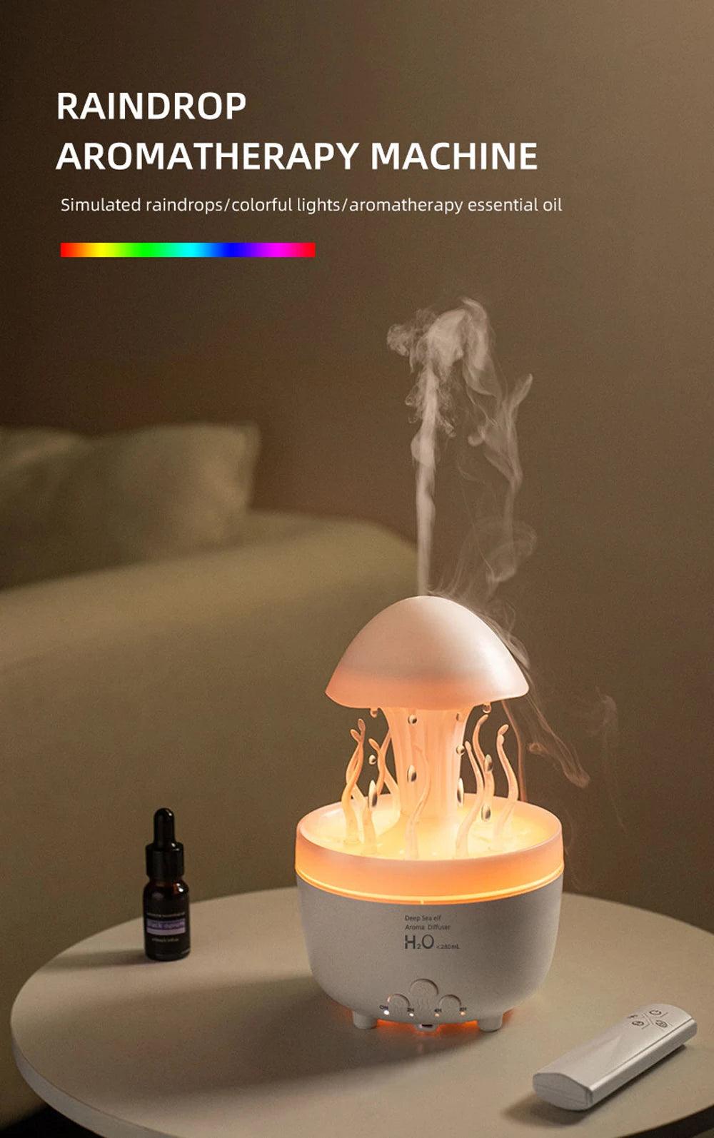 Aromatherapy Humidifier with Rotating Raindrop Light - Essential Oil Diffuser