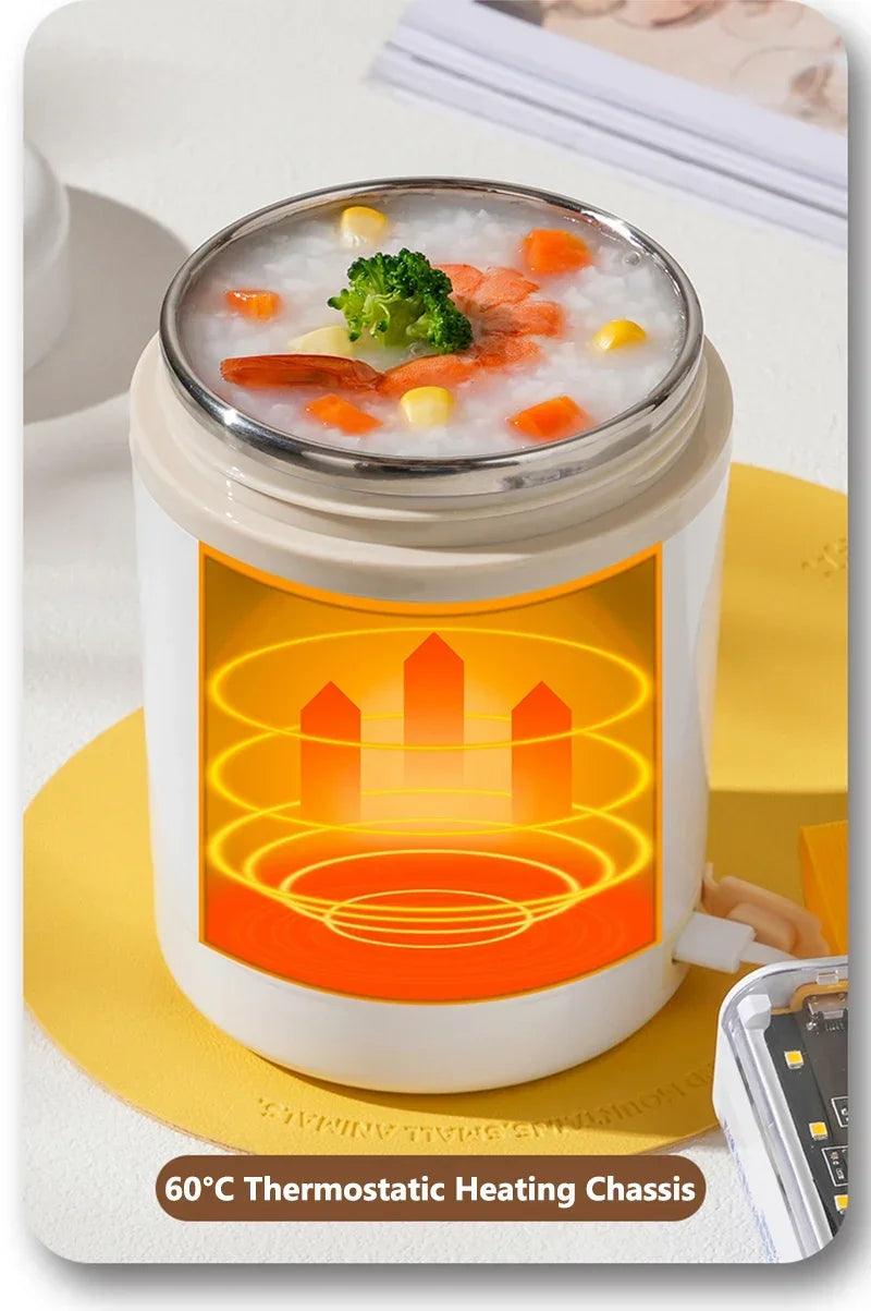 Portable Electric Food Heater - 600ML USB Stainless Steel Lunch Box Warmer 5V 12V 24V