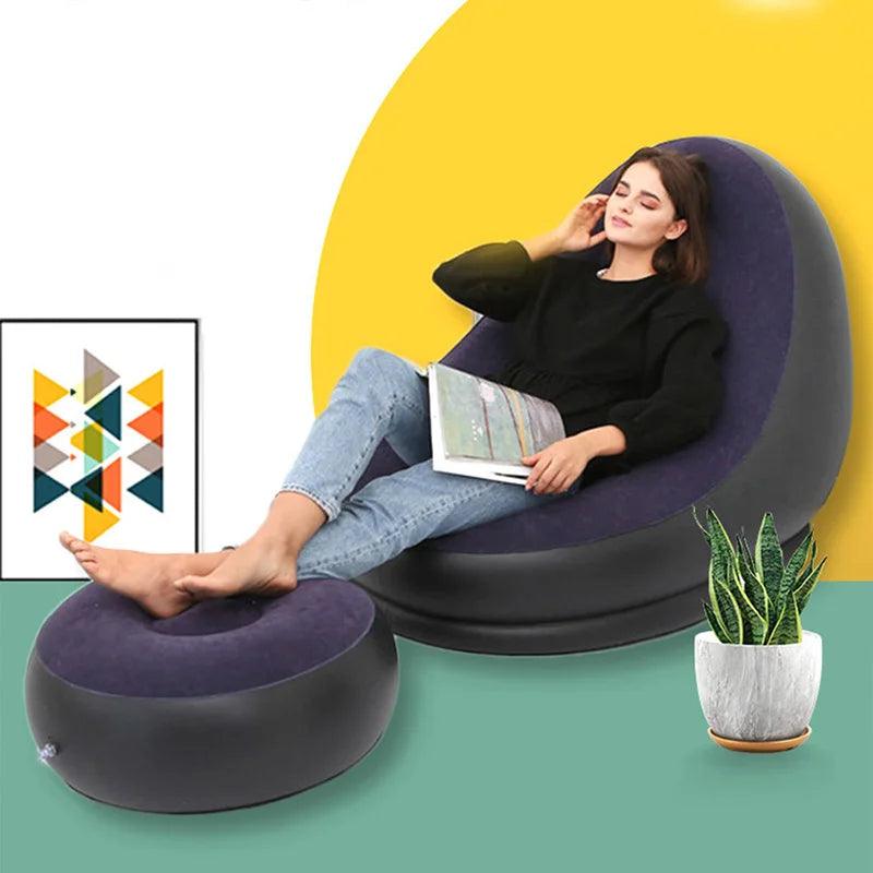 Inflatable Lazy Sofa Chair - Foldable PVC Flocking Lounge Set