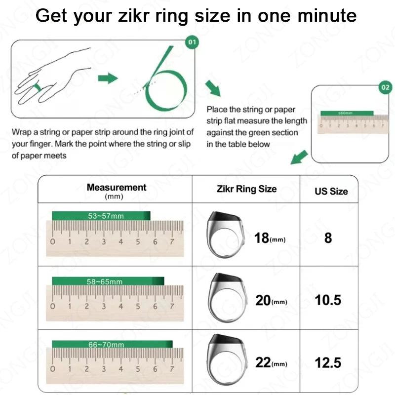 IQibla Smart Zikr Ring - Digital Tasbih Counter with Vibration Reminder Waterproof for Prayer Time