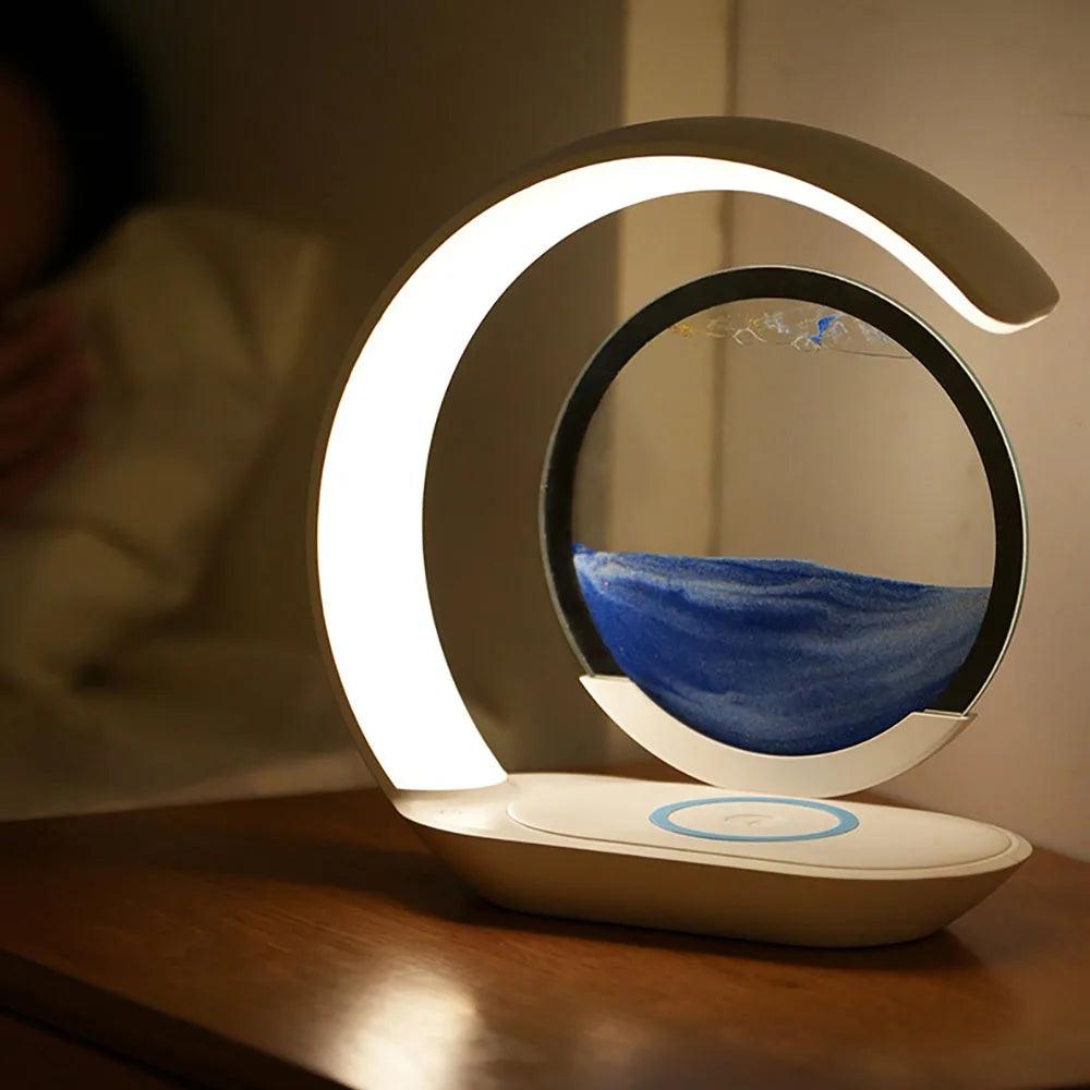 Quicksand Table Lamp - USB Wireless Charging 3D Hourglass Night Light for Office Decor