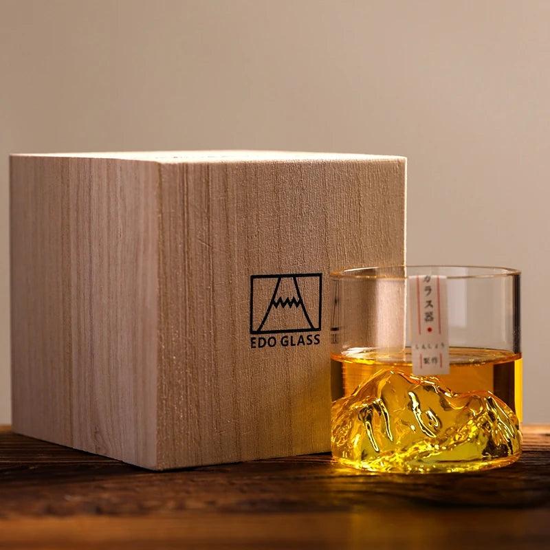 3D Mountain Whiskey Glass - Glacier Old Fashioned Tumblers in Wooden Gift Box