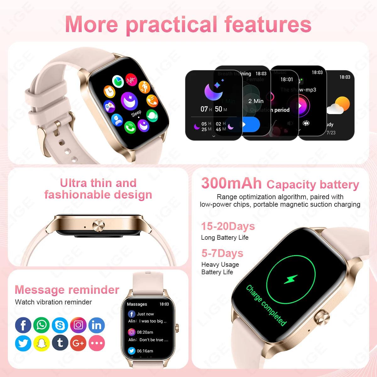 Smartwatch for Men and Women - 185 HD Display Health Monitor Bluetooth Call