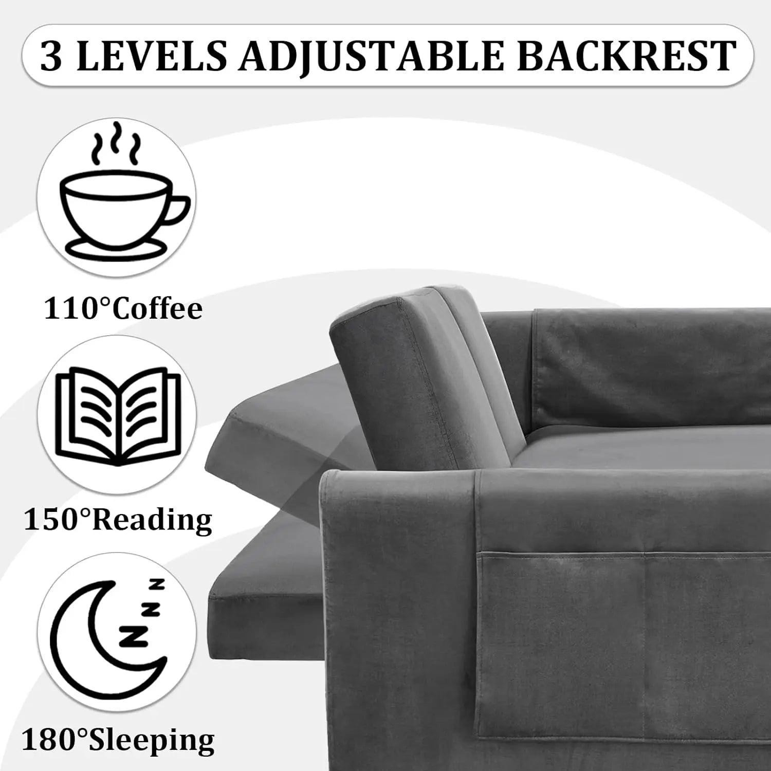 Convertible Velvet Sofa Bed - 3-in-1 Sleeper Loveseat with USB Ports and Adjustable Backrest