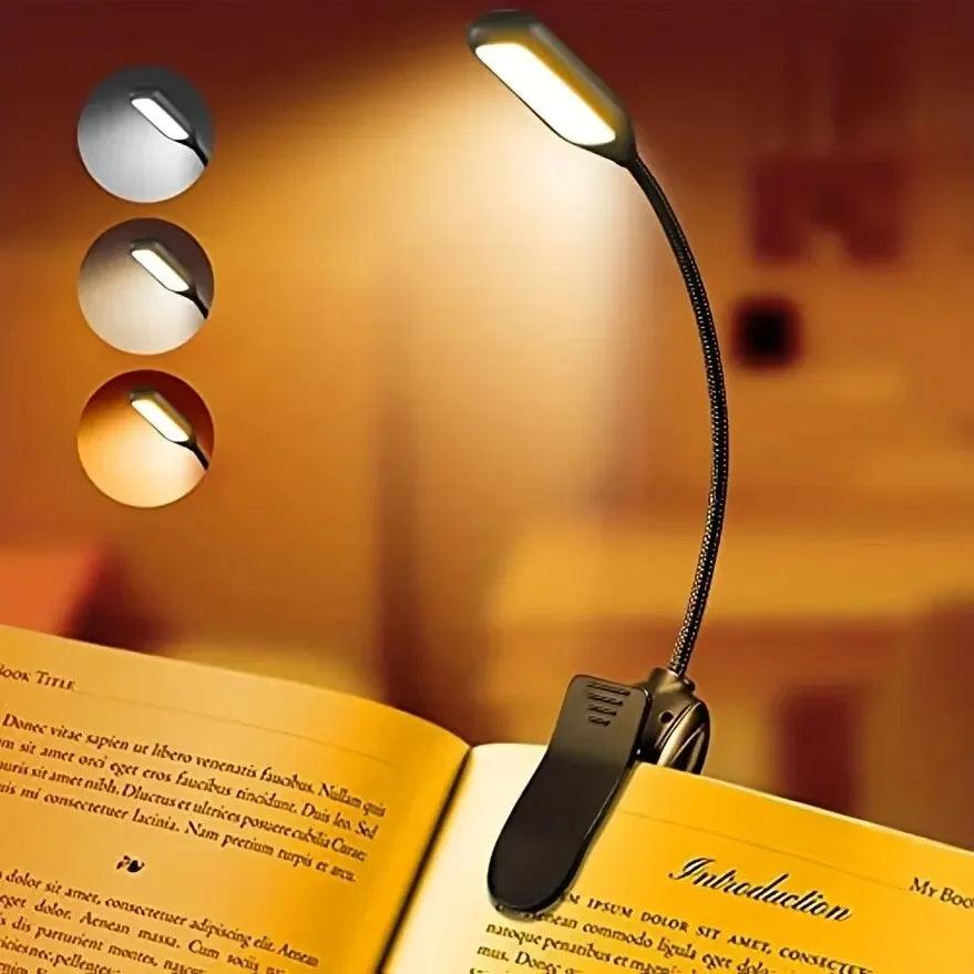 Rechargeable LED Book Light - Adjustable Brightness 3 Color Temperatures for Reading in Bed - STOREBLITZ