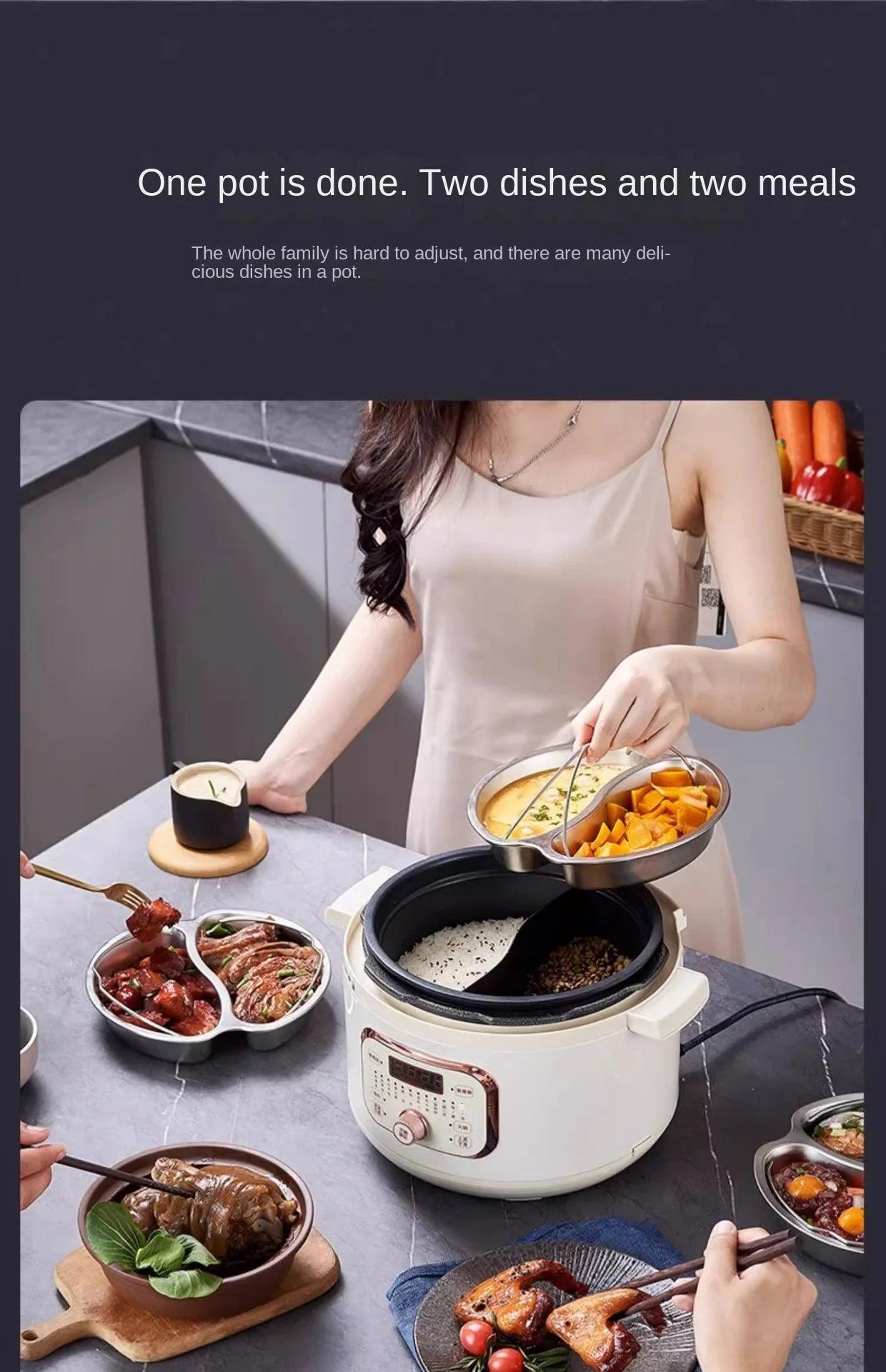 220V Electric Pressure Cooker - 2-in-1 Multifunctional Non-Stick Rice Cooker with Steamer