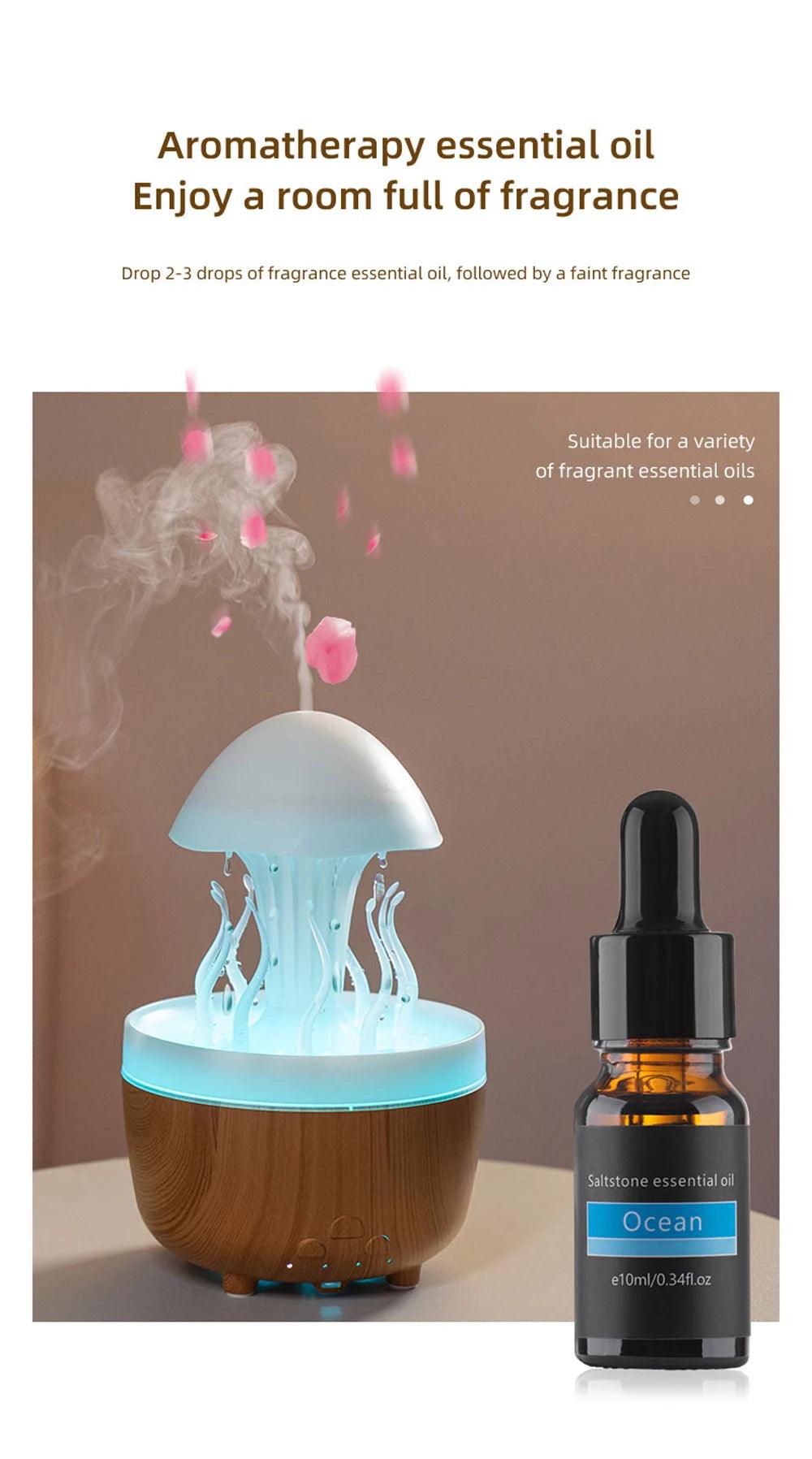 Aromatherapy Humidifier with Rotating Raindrop Light - Essential Oil Diffuser