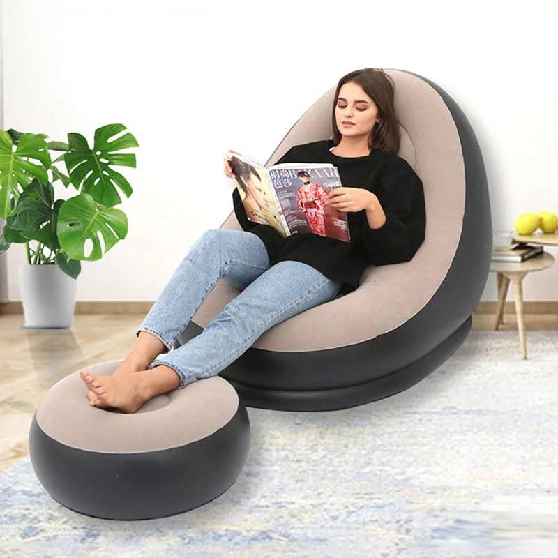 Inflatable Lazy Sofa Chair - Foldable PVC Flocking Lounge Set - STOREBLITZ