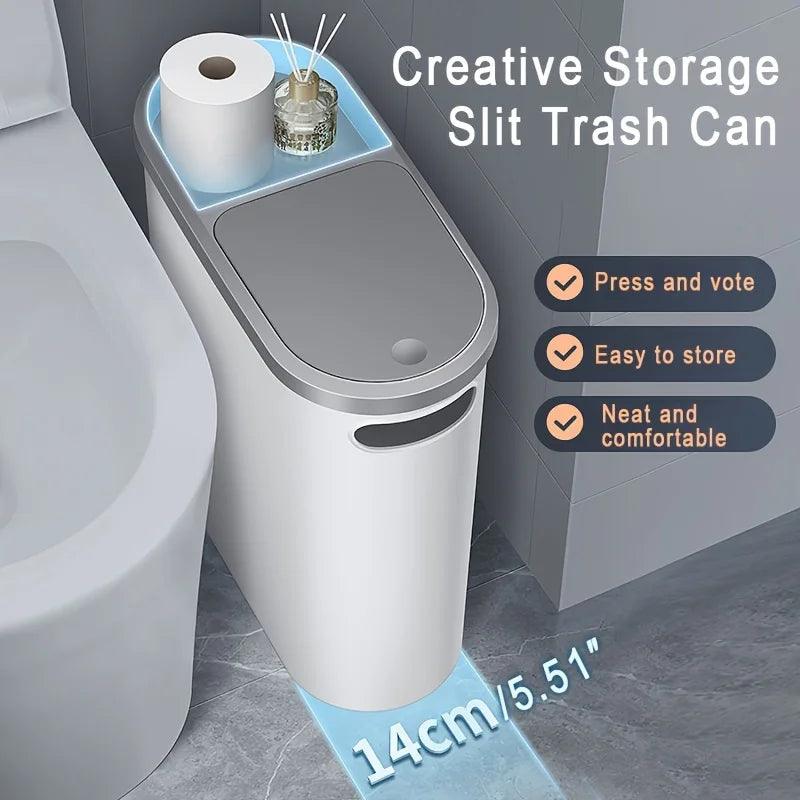 Large Capacity Silent Plastic Bathroom Garbage Bin - Space Saving Design - STOREBLITZ