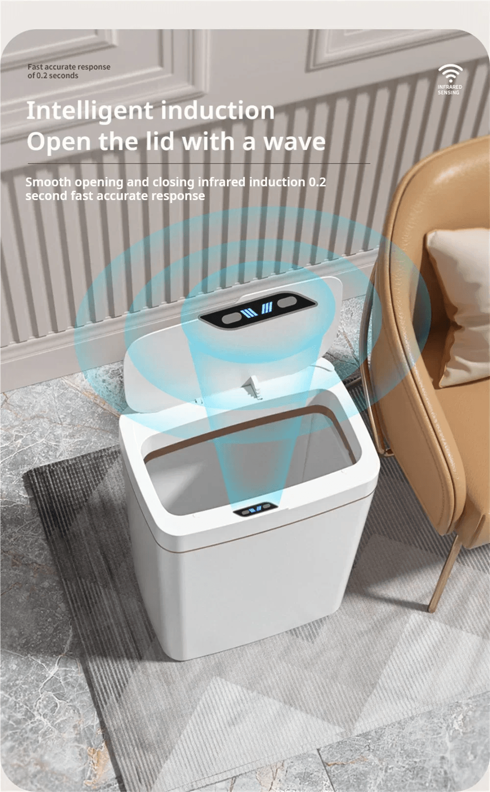 Smart Sensor Trash Can - 15L Automatic Non-Contact White Bathroom Bin