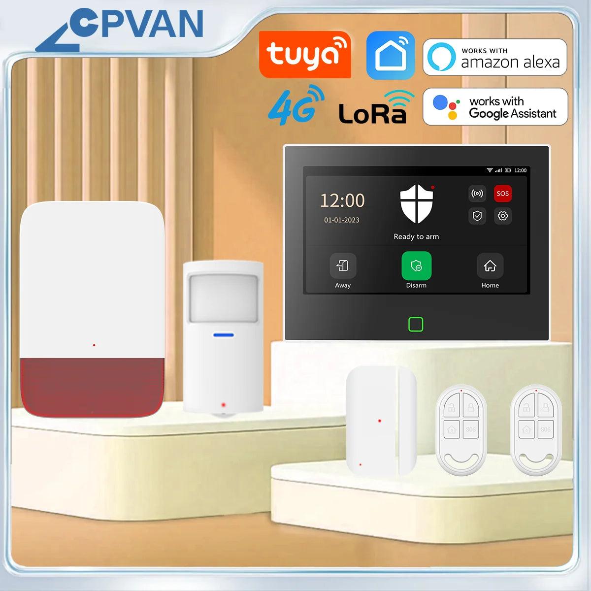 Wireless WiFi 4G Home Alarm System - CPVAN LoRo Security Kit with 7 Display  5000mAh Battery