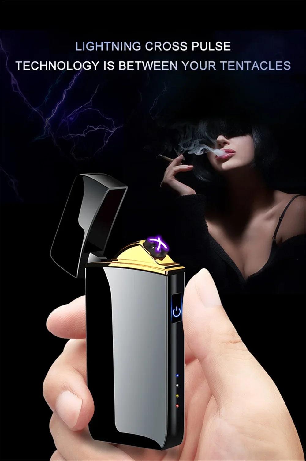 Flameless USB Plasma Lighter - Rechargeable Windproof Double Arc with LED Display