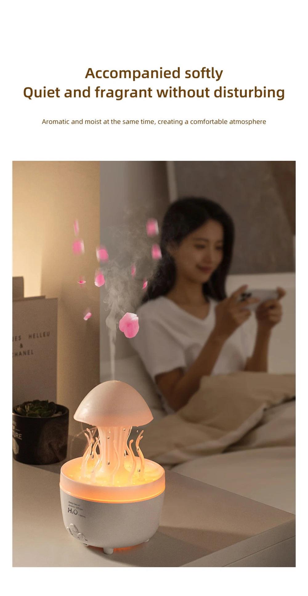 Aromatherapy Humidifier with Rotating Raindrop Light - Essential Oil Diffuser