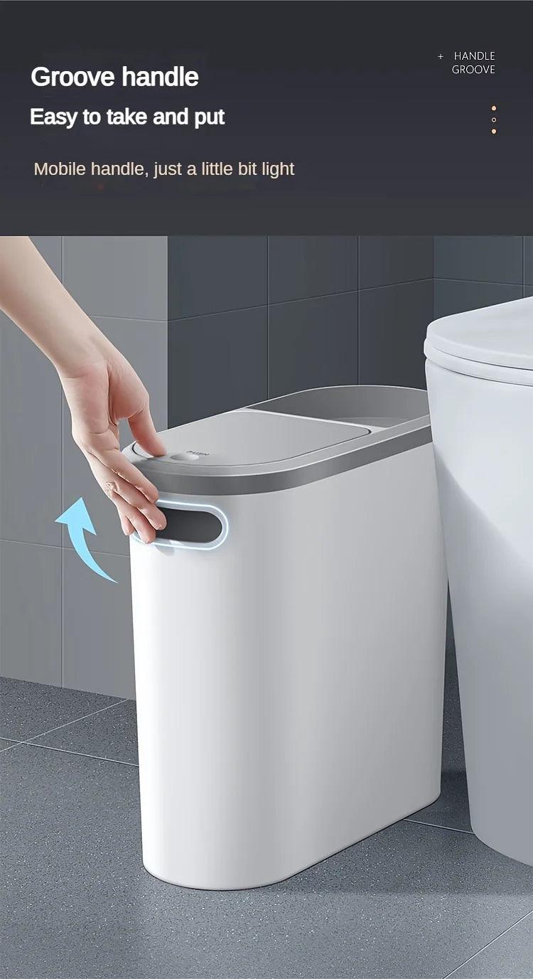 Large Capacity Silent Plastic Bathroom Garbage Bin - Space Saving Design