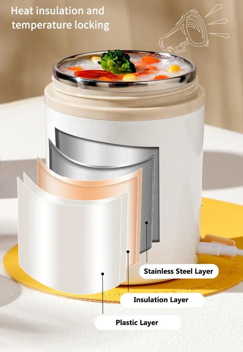 Portable Electric Food Heater - 600ML USB Stainless Steel Lunch Box Warmer 5V 12V 24V