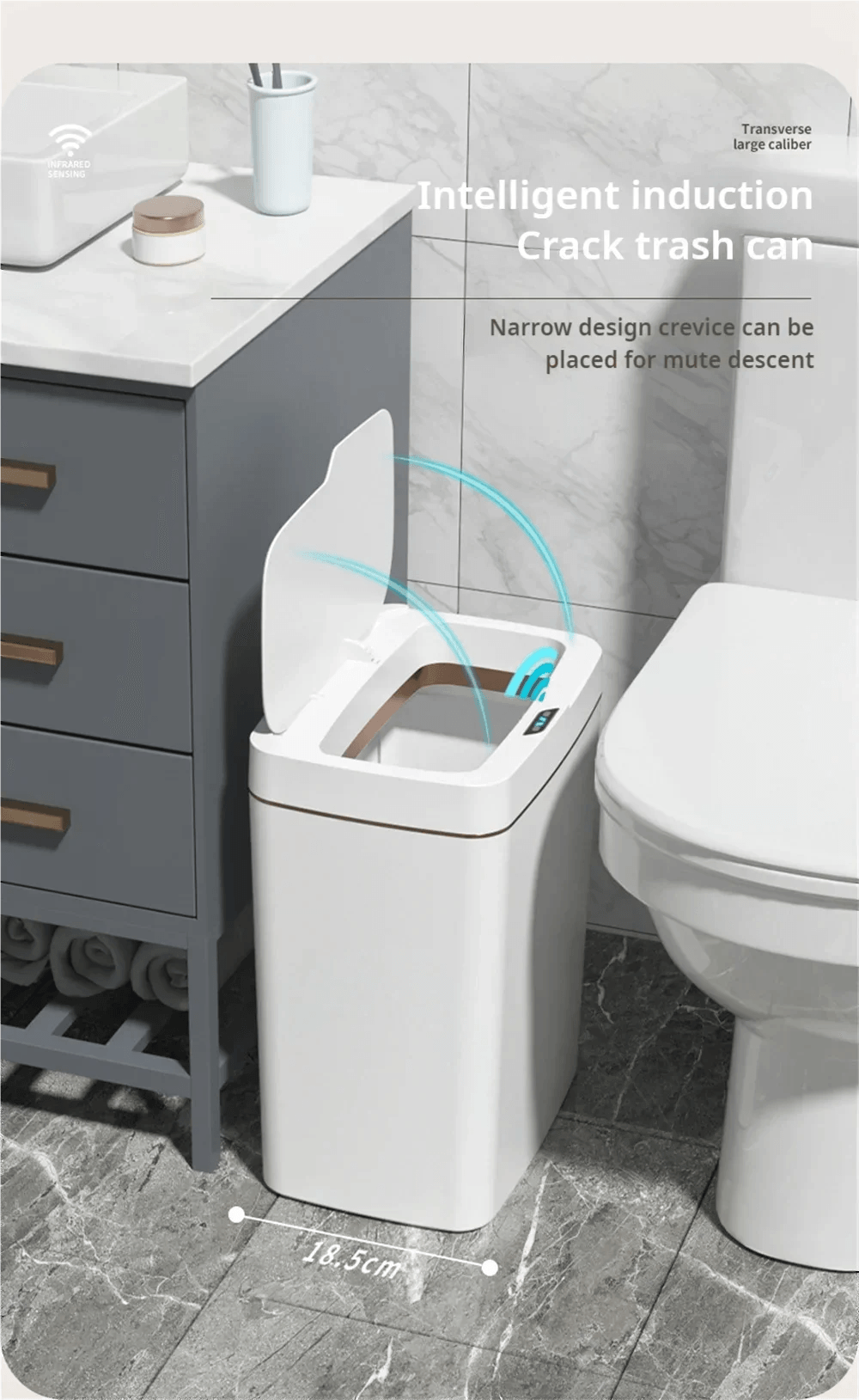 Smart Sensor Trash Can - 15L Automatic Non-Contact White Bathroom Bin