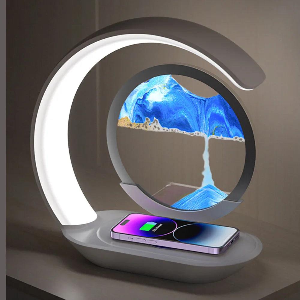 Quicksand Table Lamp - USB Wireless Charging 3D Hourglass Night Light for Office Decor