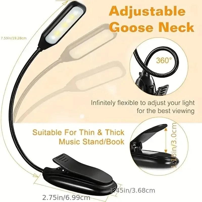 Rechargeable LED Book Light - Adjustable Brightness  3 Color Temperatures for Reading in Bed