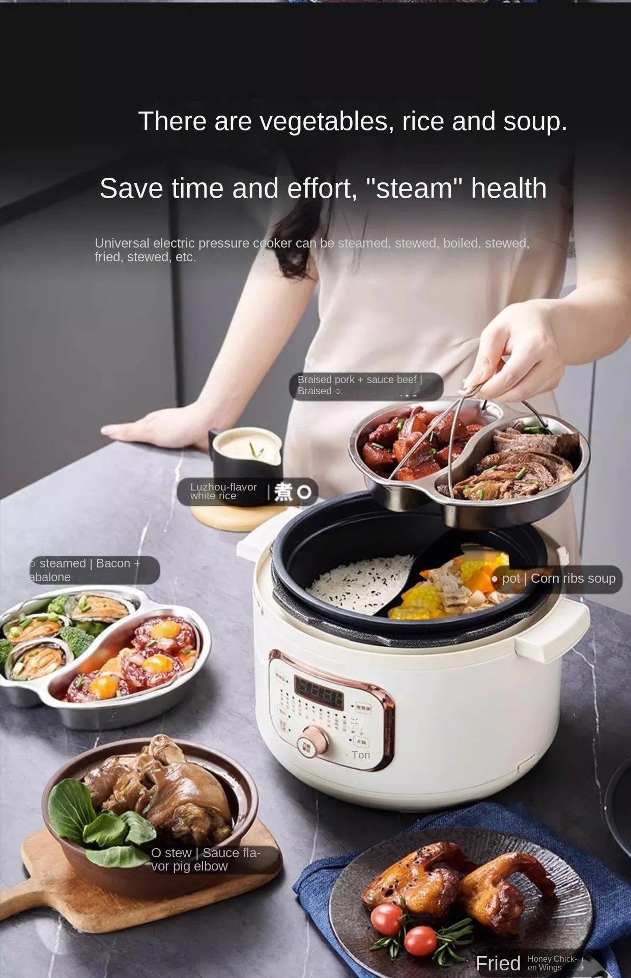 220V Electric Pressure Cooker - 2-in-1 Multifunctional Non-Stick Rice Cooker with Steamer